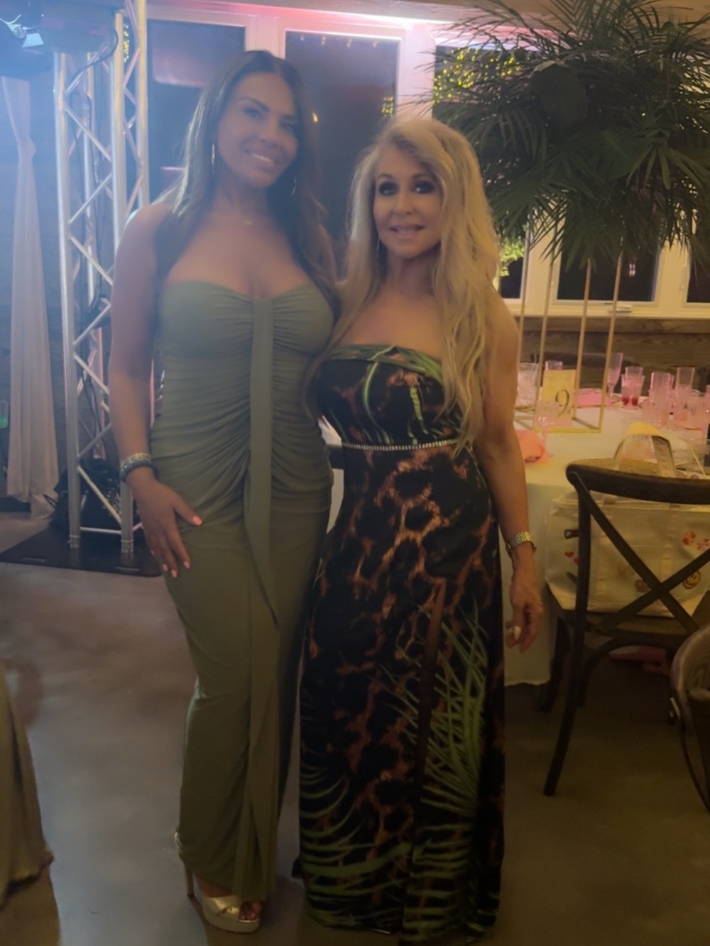 Luxe Strapless Black Dress with Green and Brown Tropical Print
